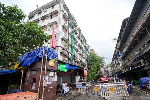 View of the Rituraj hotel a day after a fire broke out here, at Mechua in Kolkata, Wednesday, April 30, 2025. At least 15 people were killed and and several others injured. 
