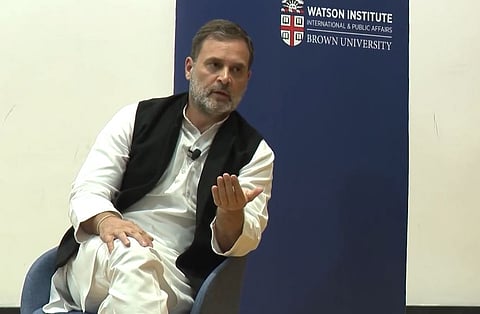 Rahul Gandhi speaks at the Watson Institute for International and Public Affairs at the Brown University in the US. 