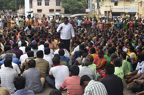 The protest was organised by CITU, which has been pressing for long-pending demands, including regularisation of contract workers, minimum wages, and equal pay for equal work.