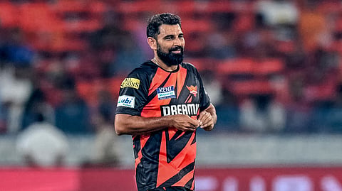 Sunrisers Hyderabad’s Mohammed Shami  warming up ahead of an IPL match.