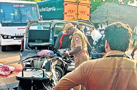 Impact of the collision was so severe that the omni van was completely mangled 