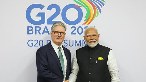 Prime Minister Narendra Modi with UK counterpart Keir Starmer. 