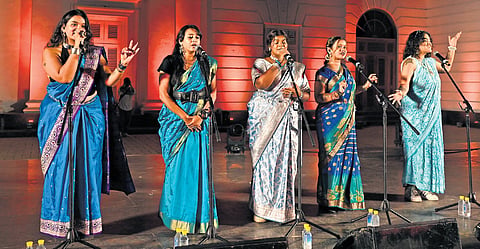 The Wild Wild Women: (L-R) Preeti Sutar (HashtagPreeti), Ashwini Hiremath (Krantinaari), Jacquilin Lucas (JQueen), Shruti Raut (MC Mahila), and Pratika Prabhune (Pratika)  at Travancore Palace, Delhi