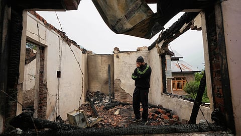 A house damaged by Pakistani artillery shelling, at Salamabad village in Uri, in Kashmir on Thursday, May 8, 2025. 
