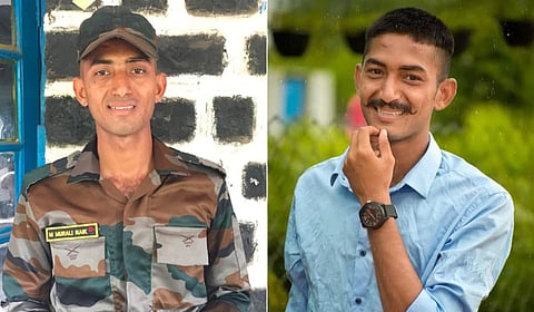 A collage of Indian Army soldier Murali Naik from Andhra Pradesh, who was killed in action during Pakistani shelling along the Line of Control. 