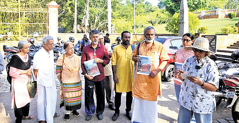 Green activists staging protest at Kanakakunnu on Saturday demanding 
protection of heritage grounds and plants on Saturday