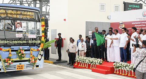 Tamil Nadu Chief Minister MK Stalin inaugurate Kalaigar Karunanithi integrated bus terminal and flag-off city bus services in Tiruchy 