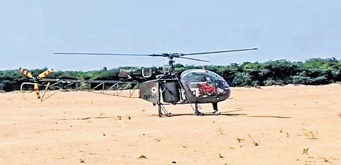 A helicopter from Thanjavur Indian Air Force base landed on the Kollidam riverbed at Ramanallur in Ariyalur district on Monday morning. Sources said it was held as part of a training excercise 