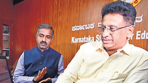 Karnataka Higher Education Minister MC Sudhakar launches the KEA mobile app in Bengaluru on Monday 
