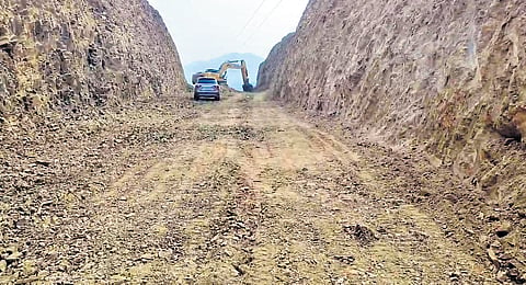 Cutting the hill in half for laying of road on ancient ‘Horse Chariot Road’