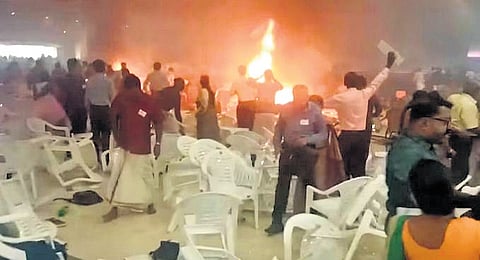 Chaos at the Jehovah’s Witnesses convention after the blast (file pic) 