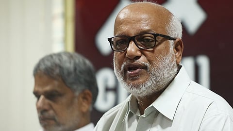  MA Baby, General Secretary of the Communist Party of India (Marxist) speaks during a press meet at the MB Bhavan (CPM state office) in Hyderabad on Wednesday. 