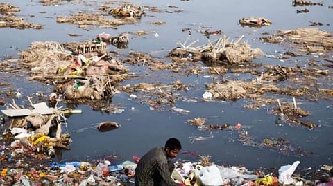 Waste dumped in Yamuna