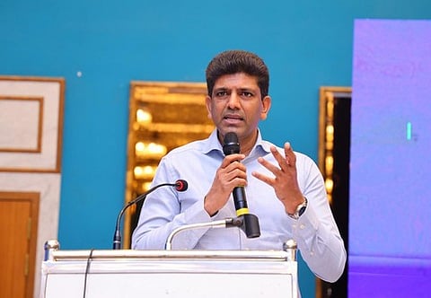 Union Minister of State for Rural Development and Communication Dr. Pemmasani Chandrasekhar addressing the national workshop. 