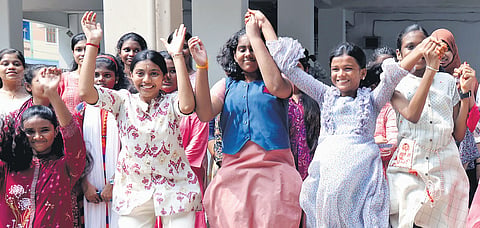 Students of Everwin Matriculation school in Chennai jumped in joy after  results were declared on Friday 