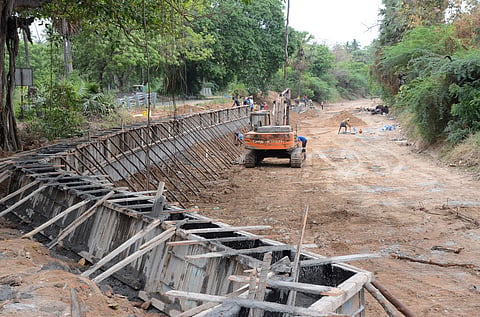 When asked, a senior WRD official said that the concrete flooring is being constructed at selected places wherever it is essential to strengthen the bunds and retaining walls. 