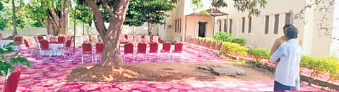Arrangements made on the premises of TB Dam for the engagement of Executive Engineer Girish Meti’s son on May 10.