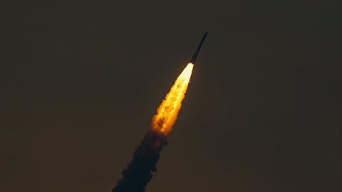  PSLV-C61 rocket carrying Earth Observation Satellite (EOS-09) lifts off from the first launch pad, in Sriharikota, Sunday, May 18, 2025. After a precise liftoff, Chairman V Narayanan said that the mission could not be accomplished as planned. 