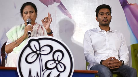 West Bengal Chief Minister Mamata Banerjee with AITC National General Secretary Abhishek Banerjee. 