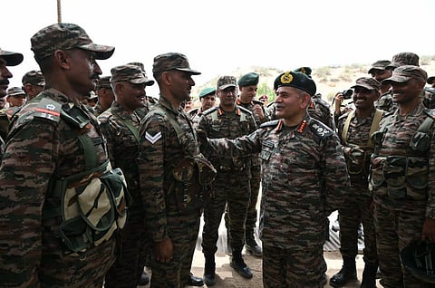 During his interaction with soldiers of the Konark Corps, the Army Chief let out a spirited "Shabash!" acknowledging their efforts in defending the International Boundary. 