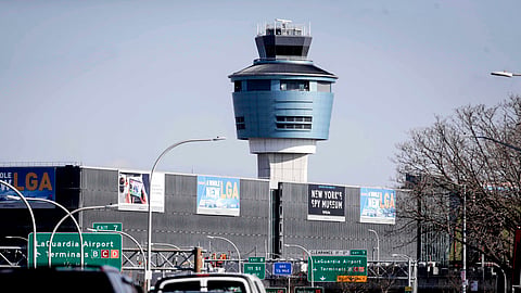 The air traffic control tower seen at the LaGuardia Airport in New York.