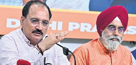 Mayor Raja Iqbal Singh with Delhi BJP chief Virendra Sachdeva 