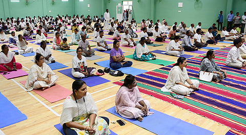 International Yoga Day, Tirupati District Collector S. Venkateswar,SP V. Harsha Vardhan Raju,MLA Arani Srinivas took part in Yoga programme,on Wednesday in Tirupati 