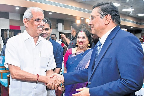 Governor Rajendra Arlekar and High Court Chief Justice Nitin M Jamdar at the valedictory function of the 150th anniversary celebrations of Government Law College, Ernakulam, on Friday 