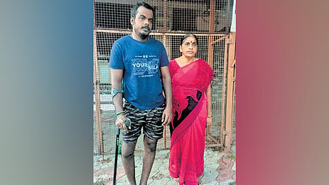 G Sermaraj, a victim of the police firing, with his mother Jeyalakshmi  