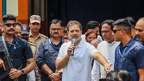 Congress leader and LoP in Lok Sabha Rahul Gandhi interacts with students during a visit to a school, in Poonch, J&K, Saturday, May 24, 2025. 