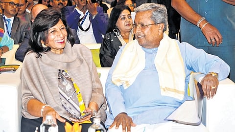 Biocon Chairperson Kiran Mazumdar-Shaw and Chief Minister Siddaramaiah 