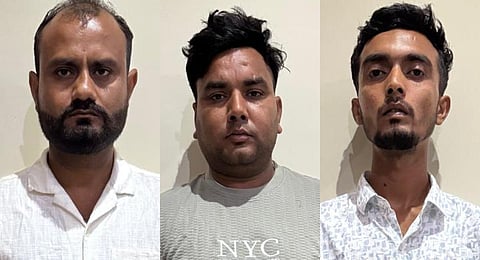 The suspects, Kuldeep Singh (26), Brijpan (30), and Sumith Yadav (33) who were arrested by the Thiruvanmiyur police. 
