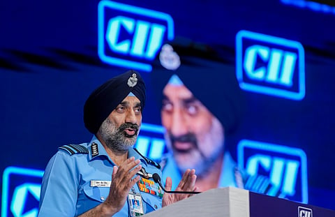  IAF Chief Air Chief Marshal A P Singh addresses the CII Annual General Meeting & Business Summit 2025, in New Delhi, Thursday, May 29, 2025. 