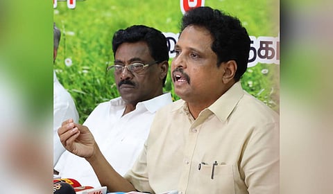 Madurai MP S Venkatesan addressing in the media persons on Friday