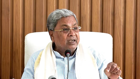 Karnataka Chief Minister Siddaramaiah speaks to the media in Bengaluru.