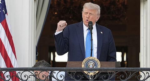 President Donald Trump speaks during a summer soiree on the South Lawn of the White House, Wednesday, June 4, 2025, in Washington. 