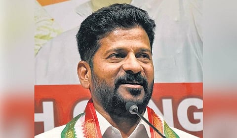 Chief Minister A Revanth Reddy chairs a review meeting with officials of Education department at the Integrated Command and Control Centre in Hyderabad on Friday