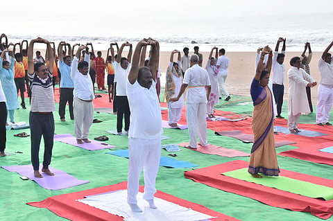 Collector BR Ambedkar at Yogandhra program organised at Chintapalli beach. 