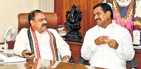 TPCC chief Mahesh Kumar Goud with MLA Malreddy Ranga Reddy on Sunday