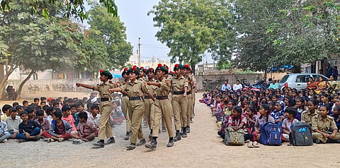 NCC students march at Government High School Dubba in Nizamabad town