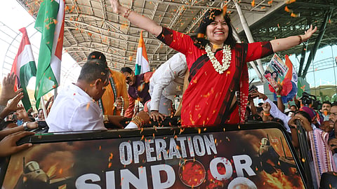 MP Aparajita Sarangi welcomed upon her return to Bhubaneswar after a brief international tour to convey India's stance on Operation Sindoor.