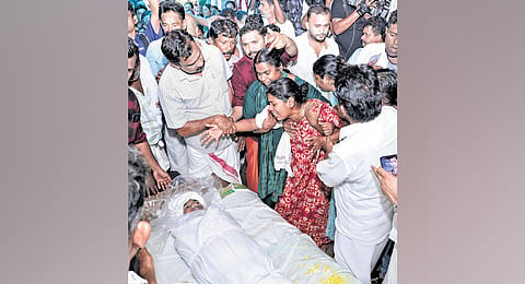 Family members and neighbours mourn as the body of Ananthu is brought 
home in Vazhikkadavu for final rites on Sunday 
