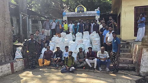 Volunteers collected plastic waste on Velliangiri Hill after the closure of trekking for four months. 