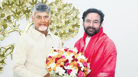 Union Minister G Kishan Reddy calls on Chief Minister Nara Chandrababu Naidu at Undavalli on Tuesday 