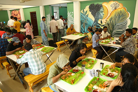 Cutomers have lunch from Samriddhi Kitchen at GCDA in Kadavanthra 