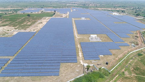 A solar power plant in Telangana. As on January 20 2025, India’s total non-fossil fuel based energy capacity  reached 217.62 GW