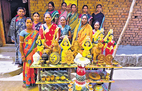 Women of Maharajor village with their terracotta crafts 