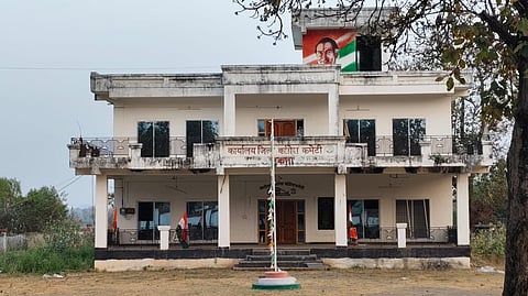 The party office building of the opposition 'Congress Bhawan' in Sukma district in Chhattisgarh. 