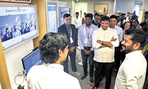 Chief Minister A Revanth Reddy visits Google Safety Engineering Centre after inaugurating it in Hyderabad on Wednesday 