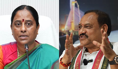 Endowments Minister Konda Surekha (L); TPCC chief B Mahesh Kumar Goud confirmed receipt of complaints from multiple groups..